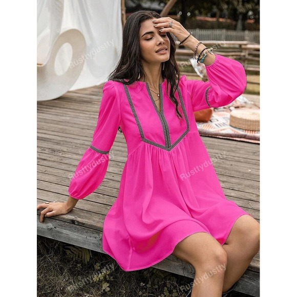 Rusttydustty Modern Bohemia Crush Dress Sz L Pink Exotic Charm Music Festival - Picture 1 of 11